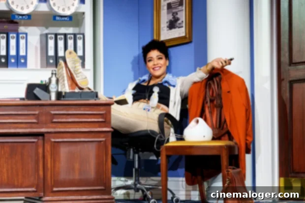 Lilli Cooper's POTUS Role: Juggling the White House and a Newborn 2 Lilli Cooper as Chris in POTUS, pumping on stage.