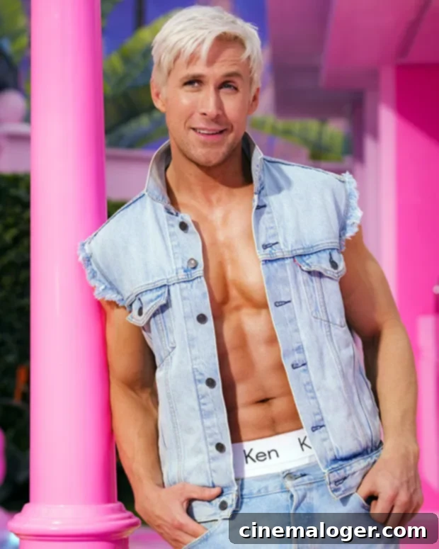 First Look: Ryan Gosling's Ken Rocks Shirtless Denim Vest for 'Barbie' 2 Ryan Gosling as Ken in the Barbie movie