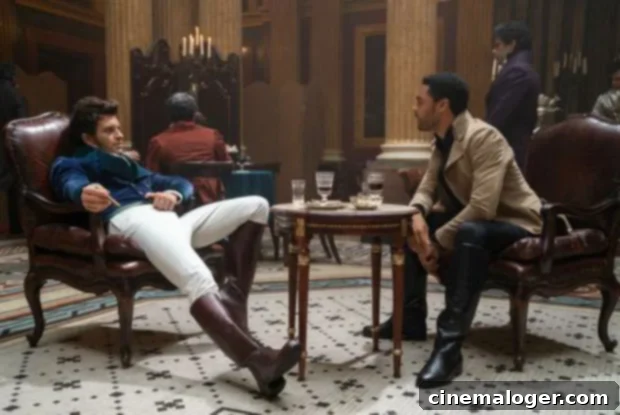 Bridgerton Heartthrobs Rege-Jean Page and Jonathan Bailey Reunite for Armani 3 Rege-Jean Page and Jonathan Bailey as the Duke of Hastings and Anthony Bridgerton on Netflix’s 'Bridgerton.'