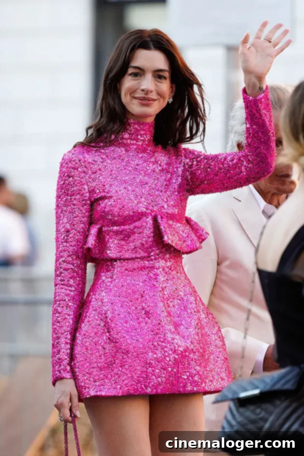 Anne Hathaway Sizzles In Pink Sequins At Valentino's Rome Show 2 Anne Hathaway