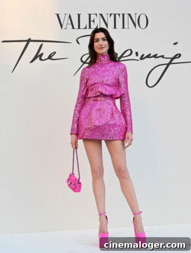 Anne Hathaway Sizzles In Pink Sequins At Valentino's Rome Show 3 Anne Hathaway