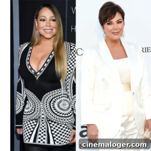 Mariah Carey's Bold Crop Top Moment With Kris Jenner at D&G Bash 2 Mariah Carey and Kris Jenner smiling and embracing at a Dolce & Gabbana party, Mariah in a black open robe and Kris in a white lace dress.