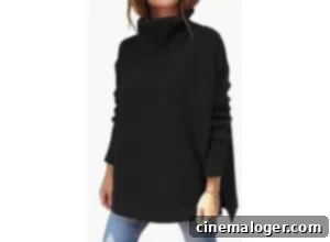 A woman wearing a black turtleneck.