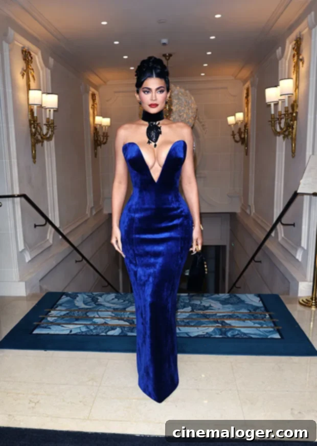 Kylie Jenner's Regal Blue Velvet Gown Dominates Schiaparelli's PFW Show 2 kylie jenner