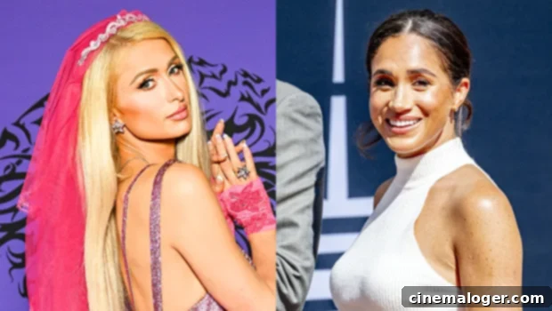 Paris Hilton Glitters in Plunging Gown Following Meghan Markle Interview 3 Paris Hilton and Meghan Markle discuss the 'bimbo' archetype on Meghan's Spotify podcast, Archetypes.