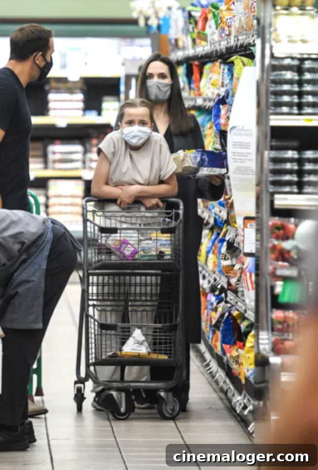 Vivienne Jolie Pitt, 14, Defines Casual Chic in Baggy Jeans and Converse for Grocery Run with Angelina 3 Angelina Jolie, Vivienne Jolie-Pitt with shopping cart