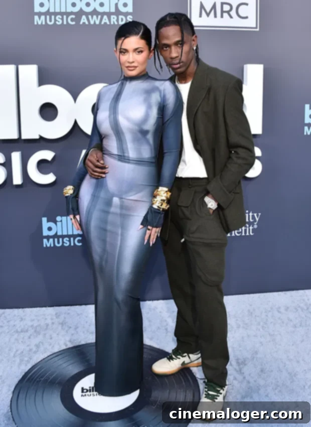 Kylie Jenner and Travis Scott walking the red carpet at the Billboard Music Awards