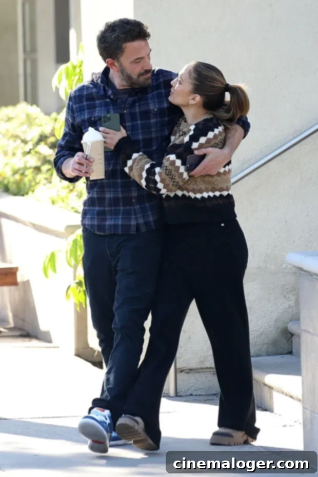 Ben Affleck Keeps Jennifer Lopez Close On Sweet Starbucks Date 3 Ben Affleck enjoys a Frappuccino, a rare treat for the actor known for his Dunkin' preference, as he walks alongside his wife Jennifer Lopez.