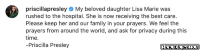 Priscilla Presley Rushes To Lisa Marie's Hospital, Appeals For Prayers 3 Priscilla Presley's Instagram statement