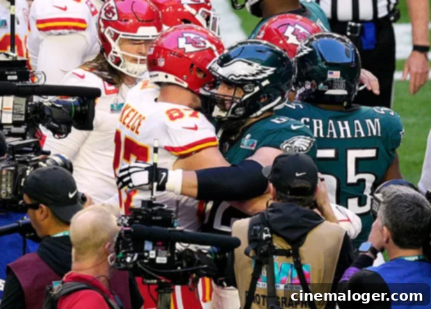 Jason Kelce Embraces Brother Travis After Super Bowl Victory 2 travis jason kecle