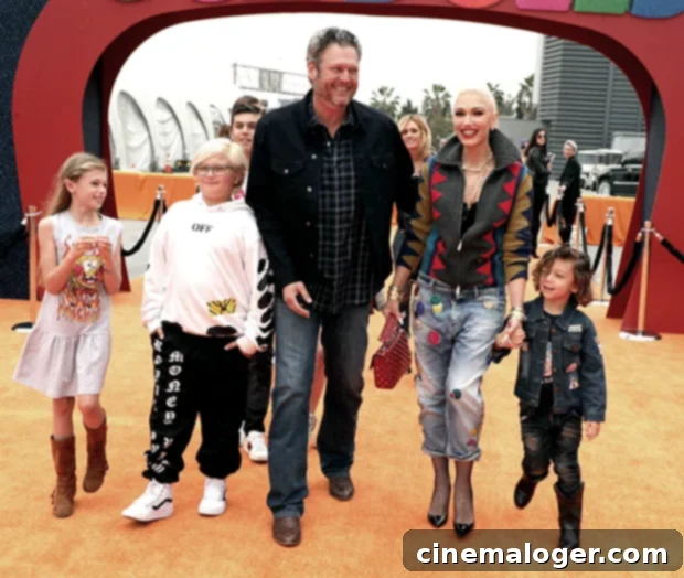 Gwen Stefani and Blake Shelton Post Adorable Photo for Son Apollo's 9th Birthday 2 Gwen Stefani and Blake Shelton attend 'Ugly Dolls' premiere with Gwen's children, Kingston, Zuma, and Apollo, showcasing their harmonious blended family.