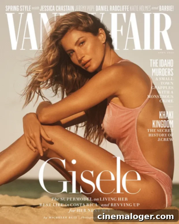 Gisele Bundchen Clarifies Joaquim Valente And Jeffrey Soffer Dating Reports 3 Gisele Bundchen on a Vanity Fair cover, looking thoughtful and strong.