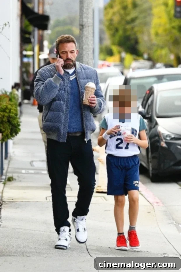 Ben Affleck Abandons Dunkin For Starbucks With Son Samuel 3 Ben Affleck on phone with son Samuel