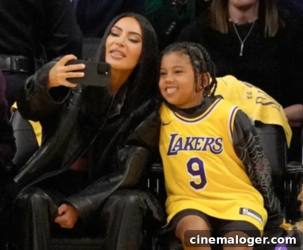 Kim Kardashian and Son Saint, 7, Rally for Tristan Thompson at Lakers Game 2 kim kardashian saint west