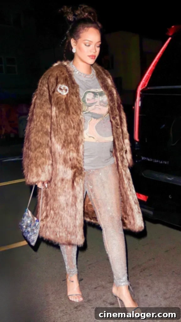 Rihanna's Bold Maternity Look: Sheer Sequins for Dinner Before Baby No. 2 Arrives 3 Rihanna pregnant baby bump after dinner