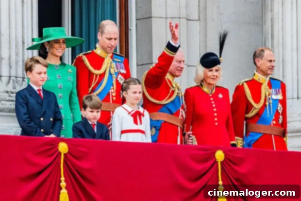 Prince Louis's Hilarious Manure Moment at King Charles' Trooping the Colour 3 The Royal Family gathered on the balcony of Buckingham Palace at the conclusion of Trooping the Colour, waving to the crowds.