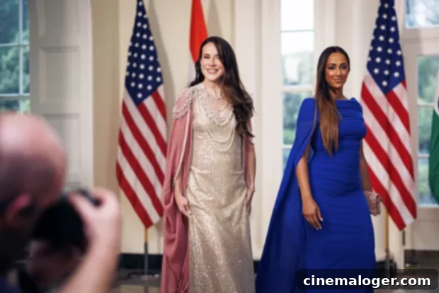 President Biden's Daughter Ashley and Granddaughter Naomi Shine at State Dinner 3 Ashley Biden smiling and elegantly dressed in an ivory gown and salmon cape at the White House state dinner.