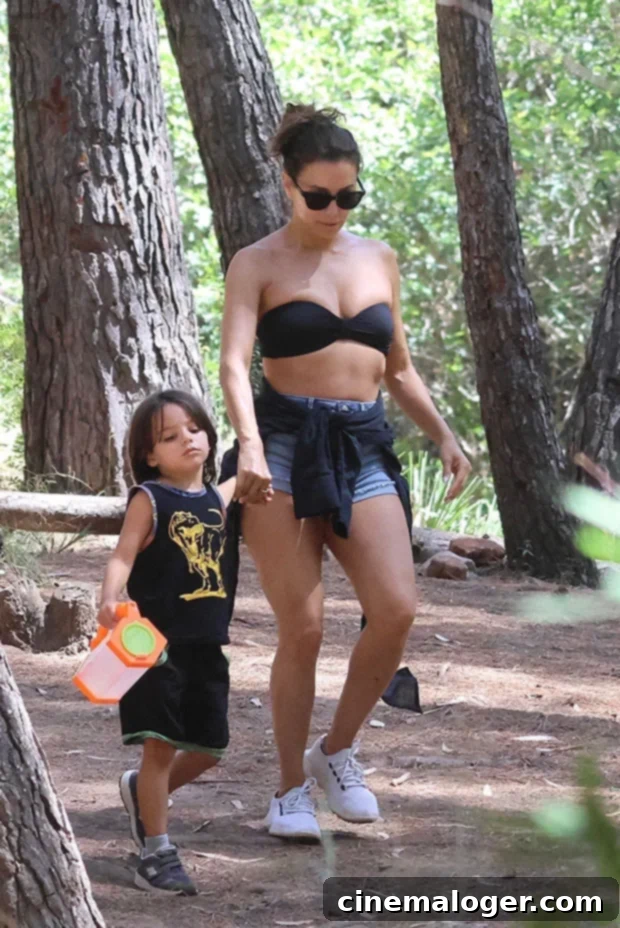 Eva Longoria Sizzles in Daisy Dukes and Bikini During Spanish Trip with Son Santiago 2 Eva Longoria and her son Santiago hiking in Spain