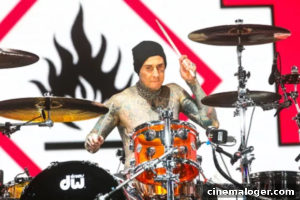 Blink-182's One More Time Album Sound Release Date and Details 3 Travis Barker behind a drum kit.