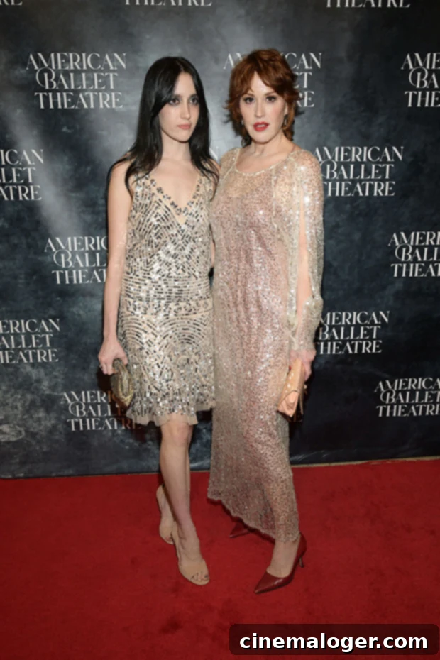 Molly Ringwald and Mathilda Dazzle in Matching Sequins at Ballet Gala 2 Molly Ringwald and Mathilda Gianopoulos pose on the red carpet at the American Ballet Theatre gala, both wearing sequin dresses.