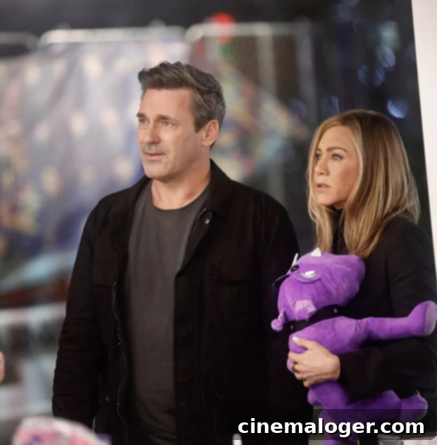 Jennifer Aniston Gets Candid About Awkward Jon Hamm Sex Scene on The Morning Show 2 Jennifer Aniston and Jon Hamm at an event.