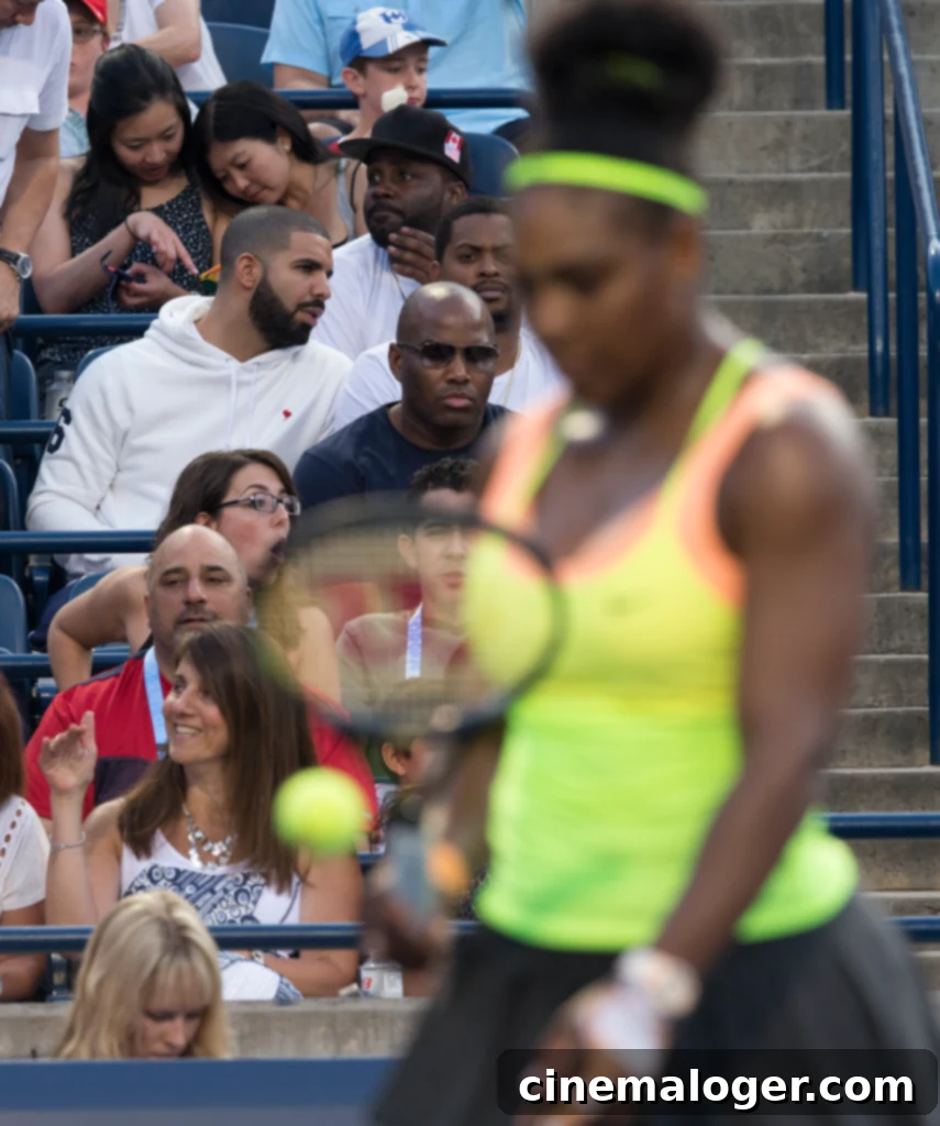 Serena Williams Declares Drake's Diss Track 'The Hit Of The Summer' 2 TORONTO, ONTARIO - AUGUST 15, 2015 - Drake (hoodie and beard) sits courtside for Serena Williams (USA) vs Belinda Bencic (SUI) in semi final tennis action of Rogers Cup play at the Aviva Centre on AUGUST 15, 2015. Williams loses 3-6, 7-5, 6-4. Rick Madonik/Toronto Star (Rick Madonik/Toronto Star via Getty Images)