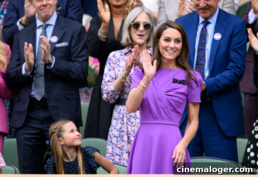 Kate Middleton's Wimbledon Outing: A Royal Hiatus Ahead? 2 Princess Charlotte of Wales and Catherine, Princess of Wales court-side of Centre Court during the men's final on day fourteen of the Wimbledon Tennis Championships at the All England Lawn Tennis and Croquet Club on July 14, 2024 in London, England. A tender moment shared between mother and daughter, capturing the public's heart.