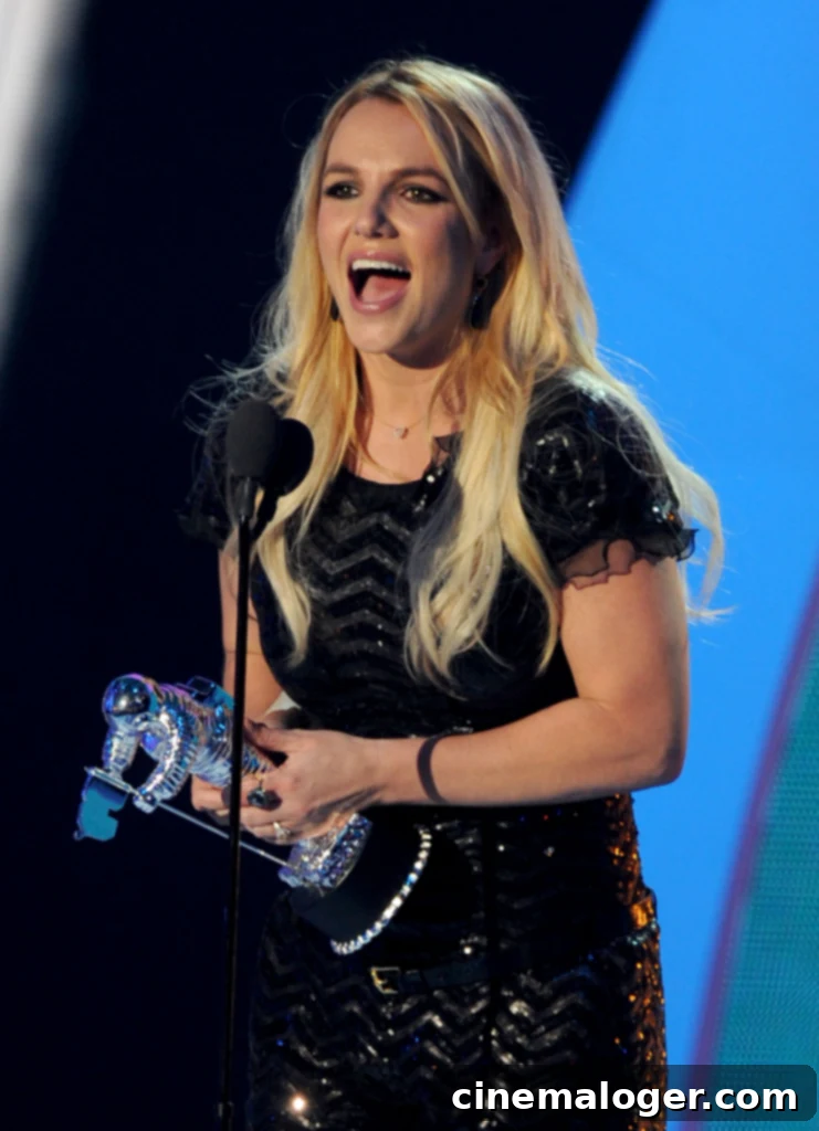 The Video Vanguard Pantheon All MTV VMA Honorees 19 LOS ANGELES, CA - AUGUST 28: Singer Britney Spears accepts the Best Pop Video award onstage during the 2011 MTV Video Music Awards at Nokia Theatre L.A. LIVE on August 28, 2011 in Los Angeles, California. (Photo by Kevin Winter/Getty Images)