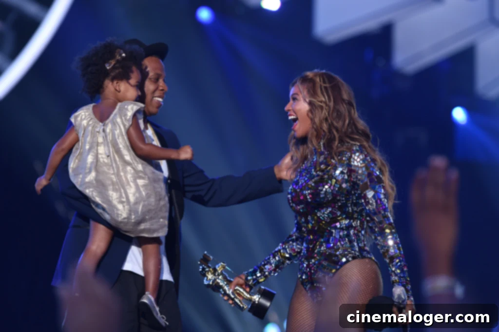 The Video Vanguard Pantheon All MTV VMA Honorees 21 INGLEWOOD, CA - AUGUST 24: (L-R) Blue Ivy Carter, recording artists Jay Z and Beyonce speak onstage during the 2014 MTV Video Music Awards at The Forum on August 24, 2014 in Inglewood, California. (Photo by MTV/MTV1415/Getty Images for MTV)