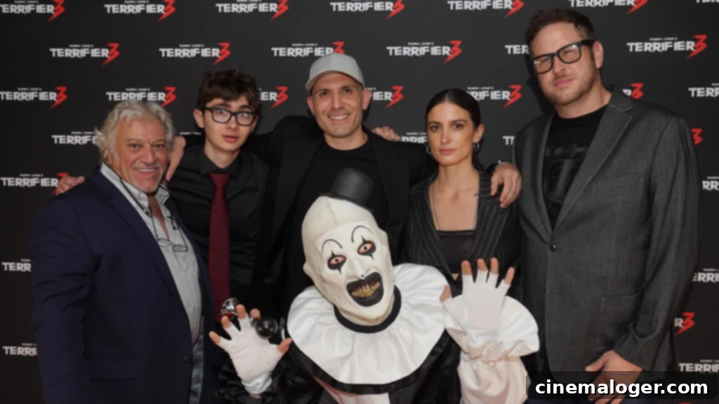 Terrifier 3: The Controversial Horror's Official Release Date 2 (Left ro right) Phil Falcone, Elliott Fullam, Damien Leone, Samantha Scaffidi and George Steuber arriving for the UK gala screening of Terrifier 3, at Vue West End in London. Picture date: Wednesday October 2, 2024. (Photo by Jonathan Brady/PA Images via Getty Images)