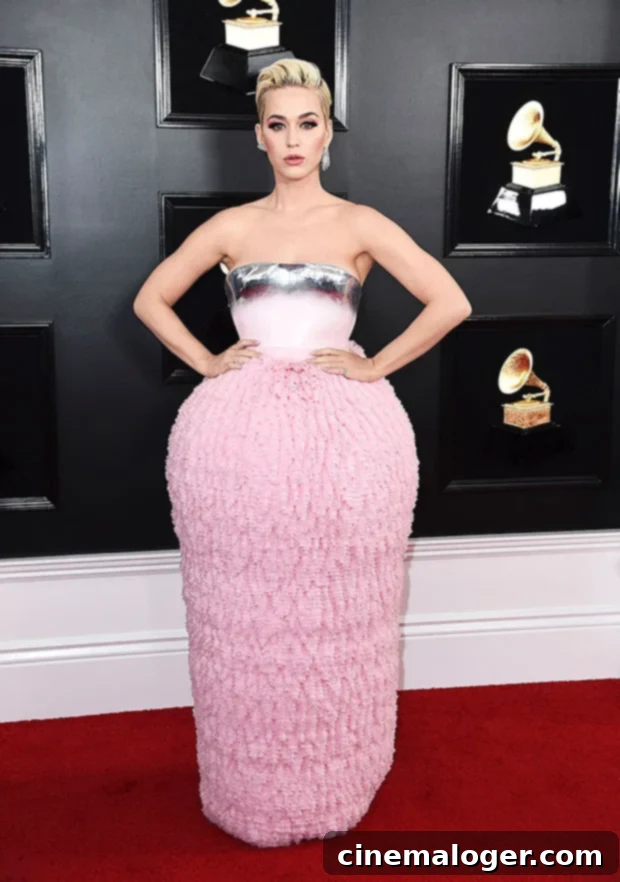 Katy Perrys 36th Birthday 24 Most Glamorous Red Carpet Looks As A New Mom 4 Katy Perry looking elegant in a pink gown at the Grammy Awards.