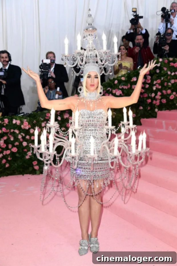 Katy Perrys 36th Birthday 24 Most Glamorous Red Carpet Looks As A New Mom 5 Katy Perry dressed as a dazzling chandelier at the Met Gala, a true showstopper.