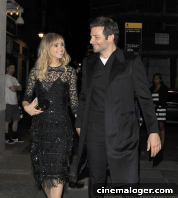 LONDON, ENGLAND - SEPTEMBER 15: Suki Waterhouse and Bradley Cooper head to J Sheeky restaurant for dinner on September 15, 2014 in London, England. (Photo by HKGC/GC Images)