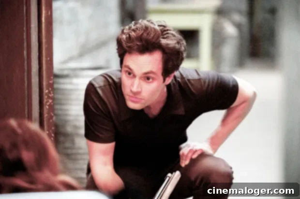 Penn Badgley as Joe Goldberg.